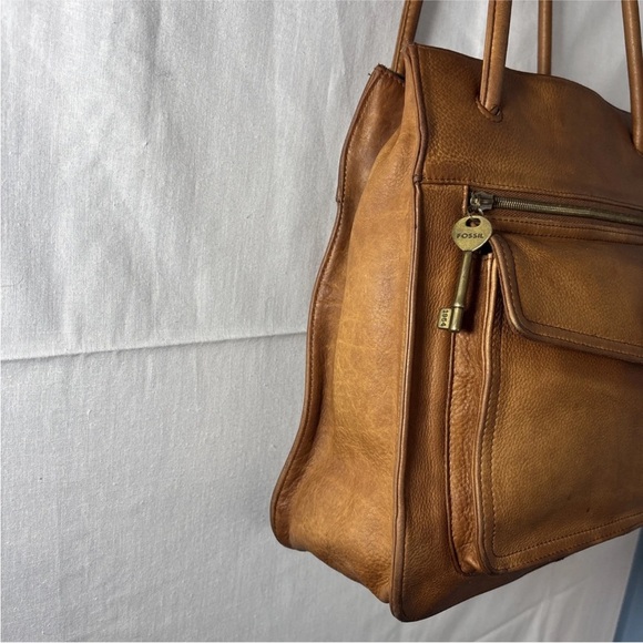 Brown Leather Fossil Shoulder Handbag Bag 75082 Purse with Key - Picture 8 of 16